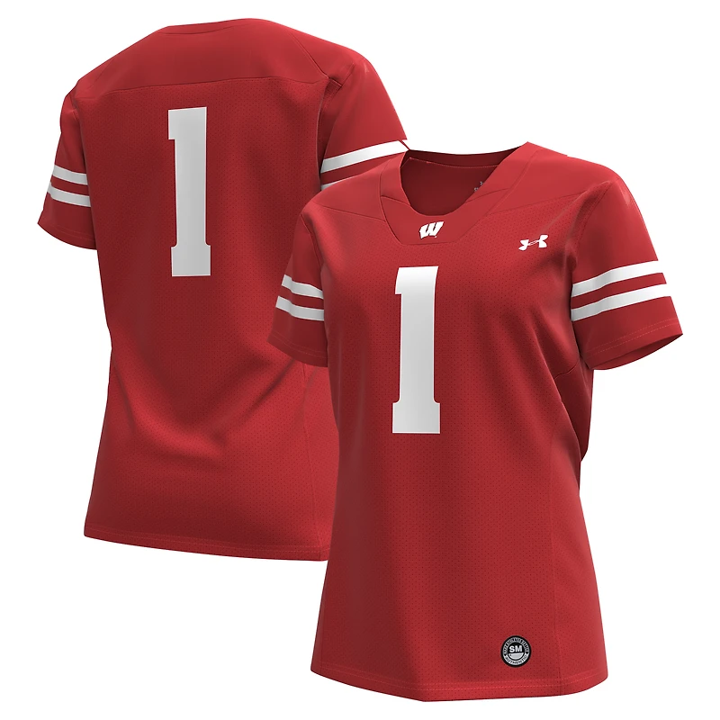 Maillot de football réplique des Badgers du Wisconsin #1 rouge Under Armour pour femme