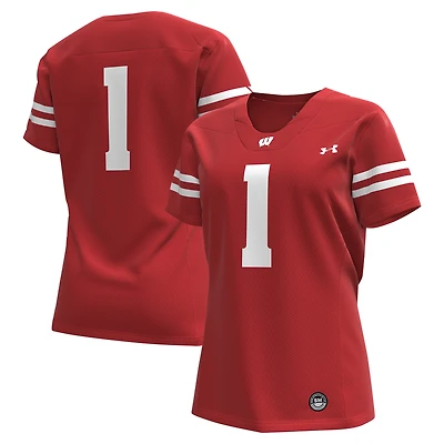 Maillot de football réplique des Badgers du Wisconsin #1 rouge Under Armour pour femme