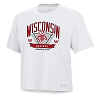 Women's Under Armour White Wisconsin Badgers Essentials Icon Ultra-Soft Tri-Blend Boxy Cropped T-Shirt