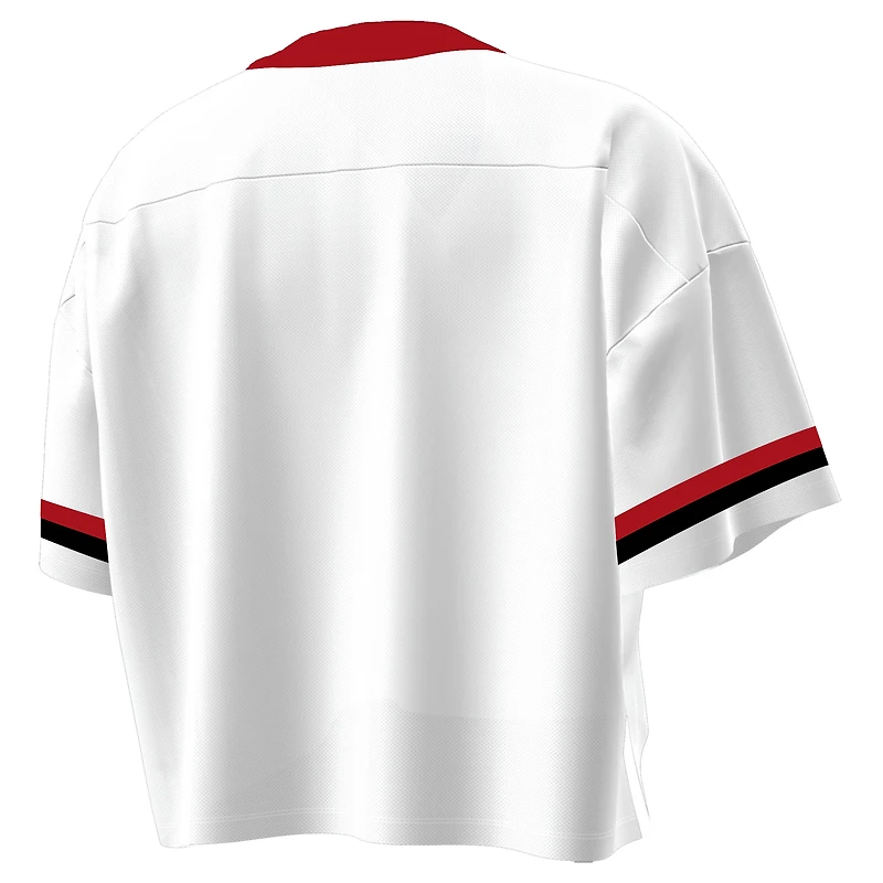 T-shirt court à col en V et coupe boxy pour femme Under Armour, blanc, Wisconsin Badgers
