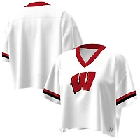 Women's Under Armour White Wisconsin Badgers Fashion Jersey Boxy Cropped V-Neck T-Shirt