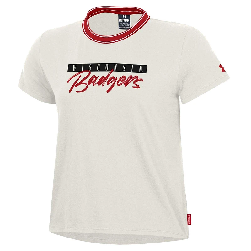 T-shirt emblématique blanc Wisconsin Badgers d'Under Armour pour femme