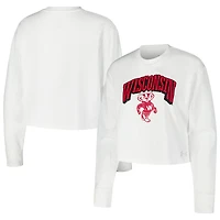 Women's Under Armour White Wisconsin Badgers Inline All Day Tri-Blend Cropped Long Sleeve T-Shirt