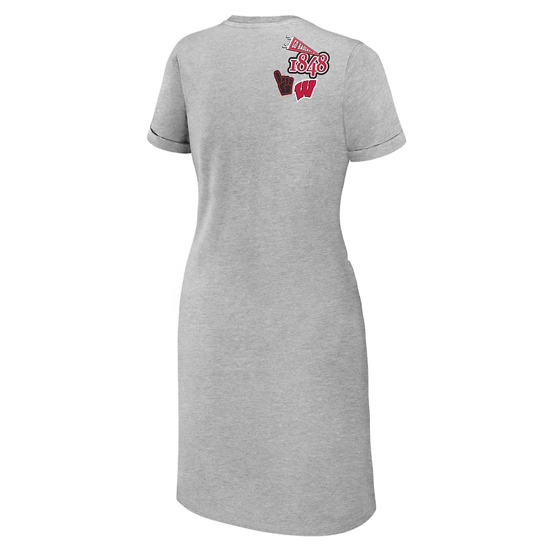 Women's WEAR by Erin Andrews Heather Gray Wisconsin Badgers Knotted T-Shirt Dress