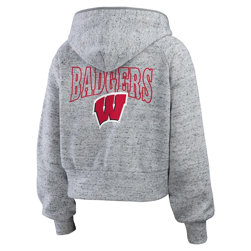 Sweat à capuche zippé double-hit raglan Speckle pour femme WEAR by Erin Andrews Heather Gray des Wisconsin Badgers