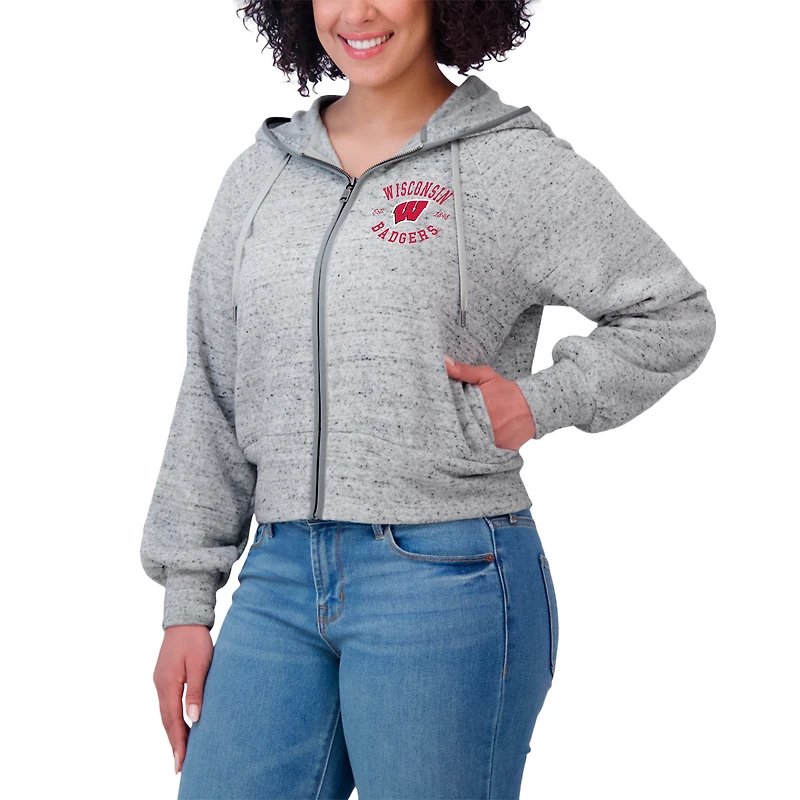Sweat à capuche zippé double-hit raglan Speckle pour femme WEAR by Erin Andrews Heather Gray des Wisconsin Badgers