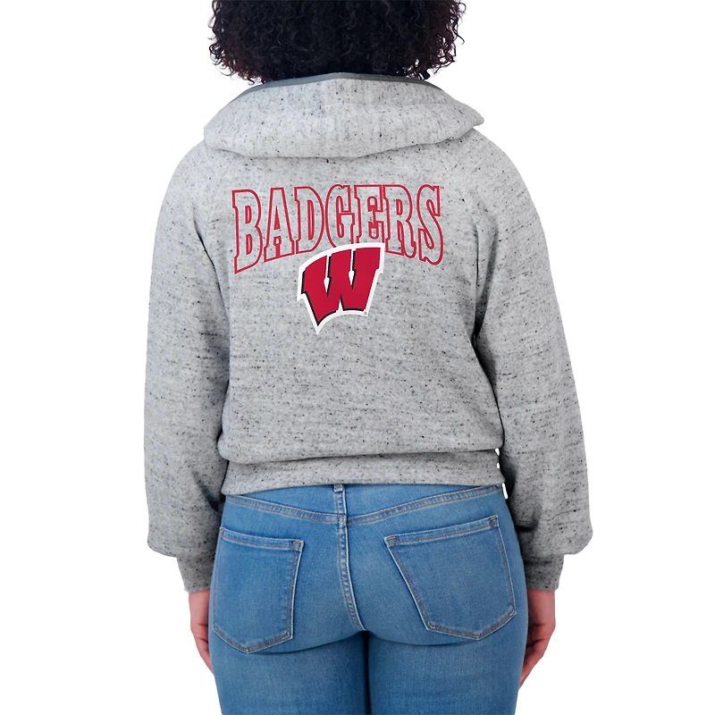 Sweat à capuche zippé double-hit raglan Speckle pour femme WEAR by Erin Andrews Heather Gray des Wisconsin Badgers