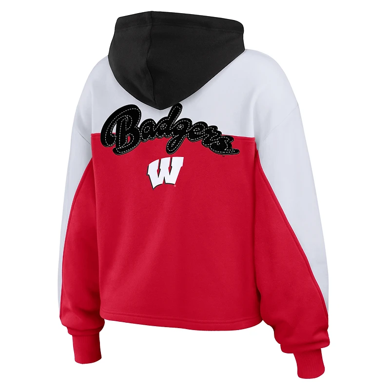Women's WEAR by Erin Andrews Red Wisconsin Badgers Color-Block Full-Zip Hoodie