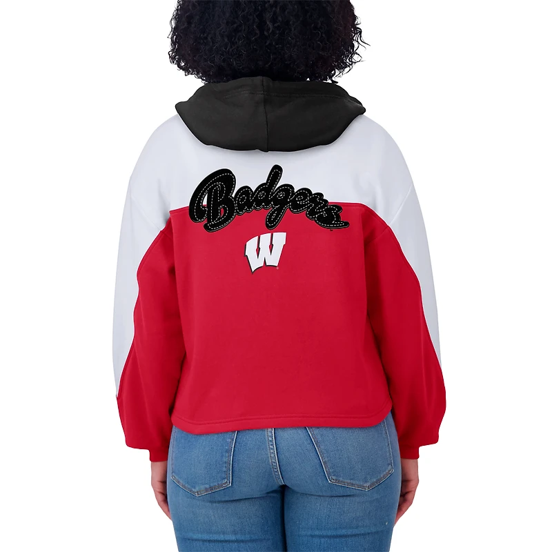Women's WEAR by Erin Andrews Red Wisconsin Badgers Color-Block Full-Zip Hoodie