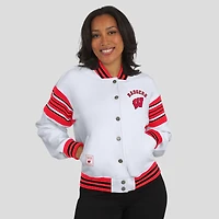 Veste sweat-shirt en polaire à boutons-pression et point satin blanc/rouge Wisconsin Badgers pour femme par Erin Andrews