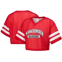 Women's ZooZatz Red Wisconsin Badgers Mesh Cropped V-Neck T-Shirt