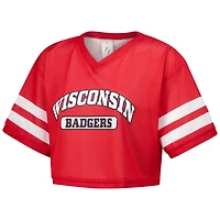Women's ZooZatz Red Wisconsin Badgers Mesh Cropped V-Neck T-Shirt