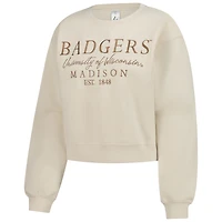 Women's ZooZatz Sand Wisconsin Badgers Cropped Crewneck Sweatshirt