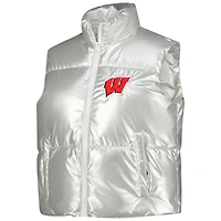Women's ZooZatz Silver Wisconsin Badgers Metallic Cropped Full-Zip Sleeveless Puffer Vest