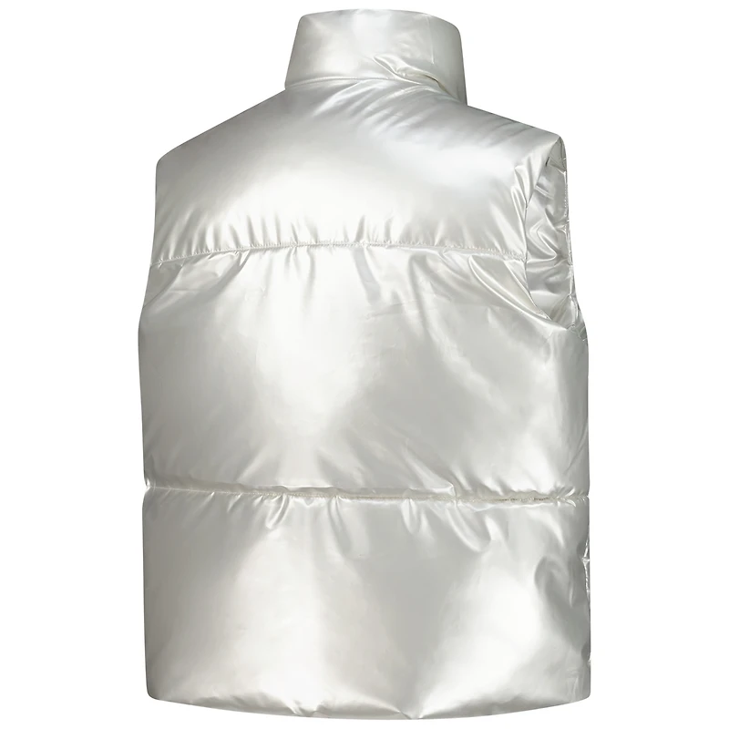 Women's ZooZatz Silver Wisconsin Badgers Metallic Cropped Full-Zip Sleeveless Puffer Vest