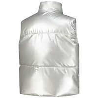 Women's ZooZatz Silver Wisconsin Badgers Metallic Cropped Full-Zip Sleeveless Puffer Vest