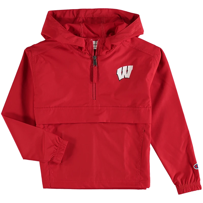 Veste coupe-vent à quart de zip Champion Wisconsin Badgers Pack & Go rouge pour jeune