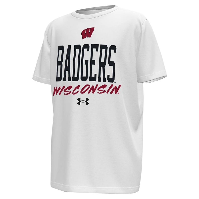 T-shirt Gameday pour jeunes Under Armour, blanc/rouge, Wisconsin Badgers