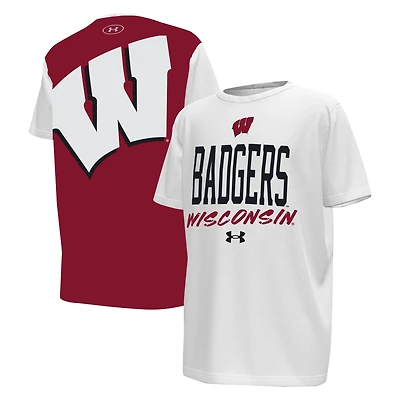 T-shirt Gameday pour jeunes Under Armour, blanc/rouge, Wisconsin Badgers