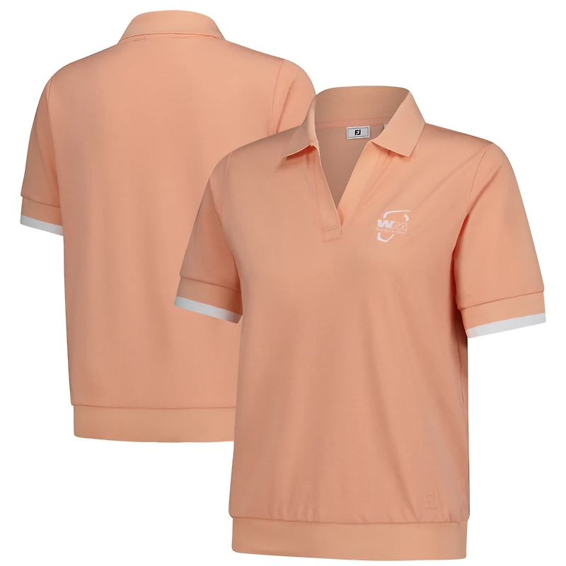 Women's FootJoy Orange  WM Phoenix Open Texture Knit V-Neck Polo