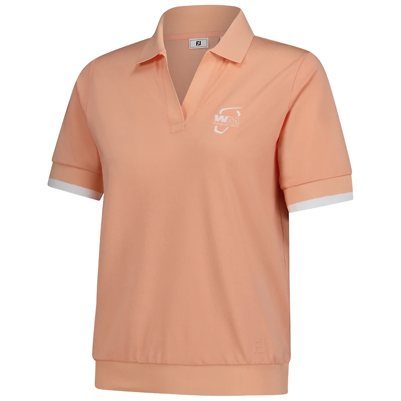 Polo FootJoy WM Phoenix orange pour femme, col en V, maille texturée ouverte