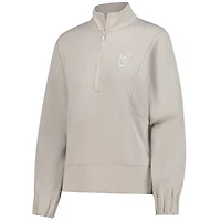 Women's Peter Millar Beige WM Phoenix Open Flora Knit Melange Tri-Blend Half-Zip Top