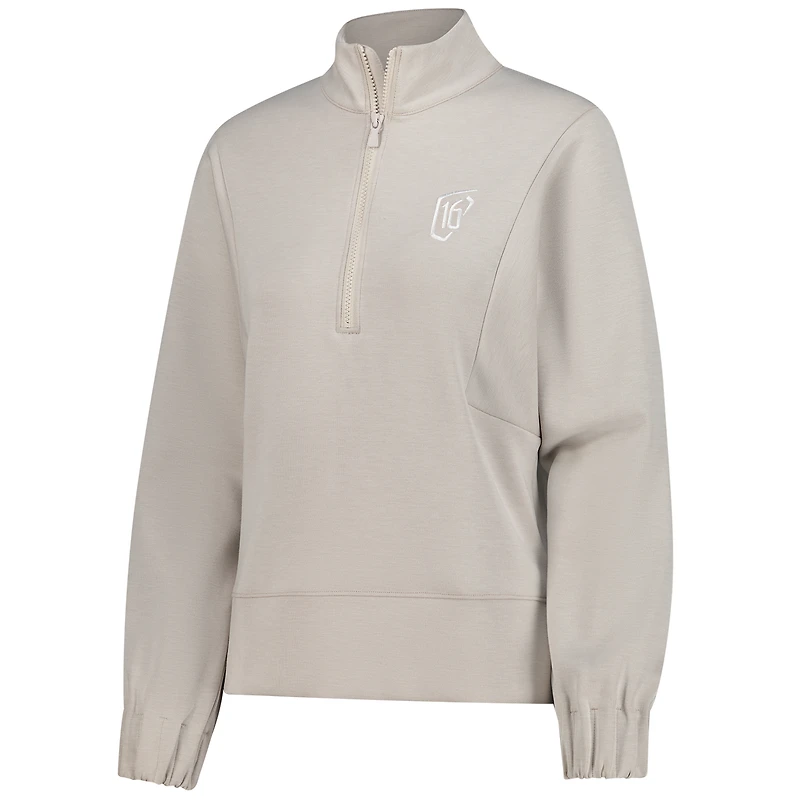 Women's Peter Millar Beige WM Phoenix Open Flora Knit Melange Tri-Blend Half-Zip Top