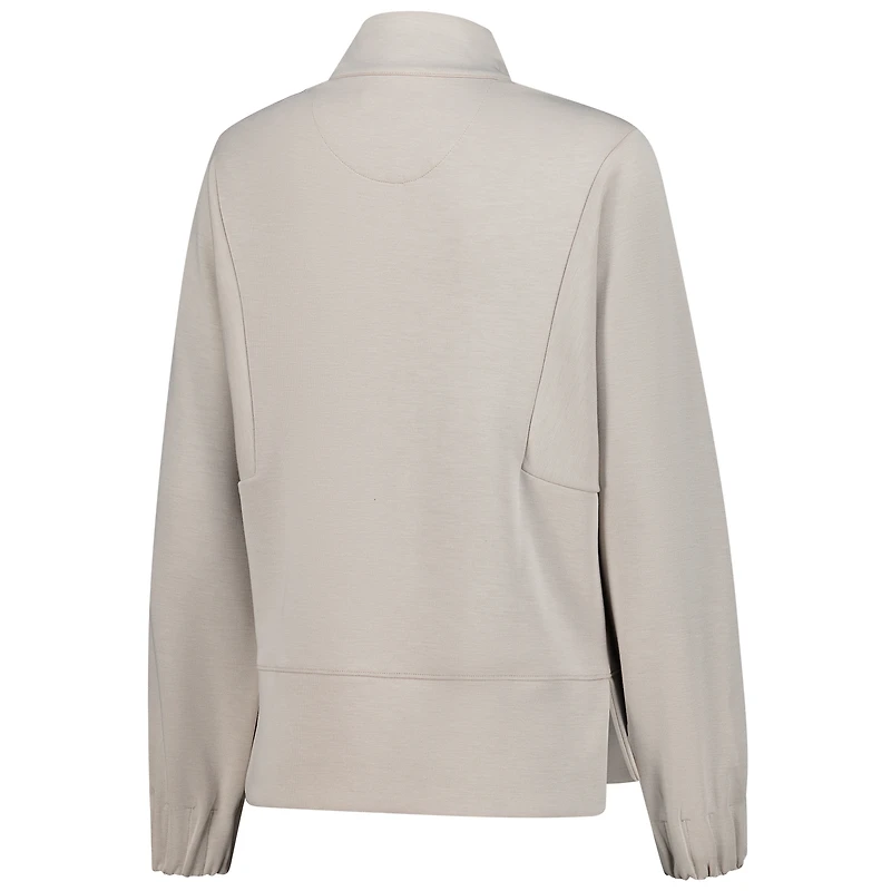 Women's Peter Millar Beige WM Phoenix Open Flora Knit Melange Tri-Blend Half-Zip Top