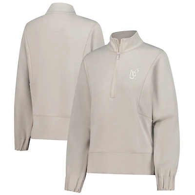 Women's Peter Millar Beige WM Phoenix Open Flora Knit Melange Tri-Blend Half-Zip Top