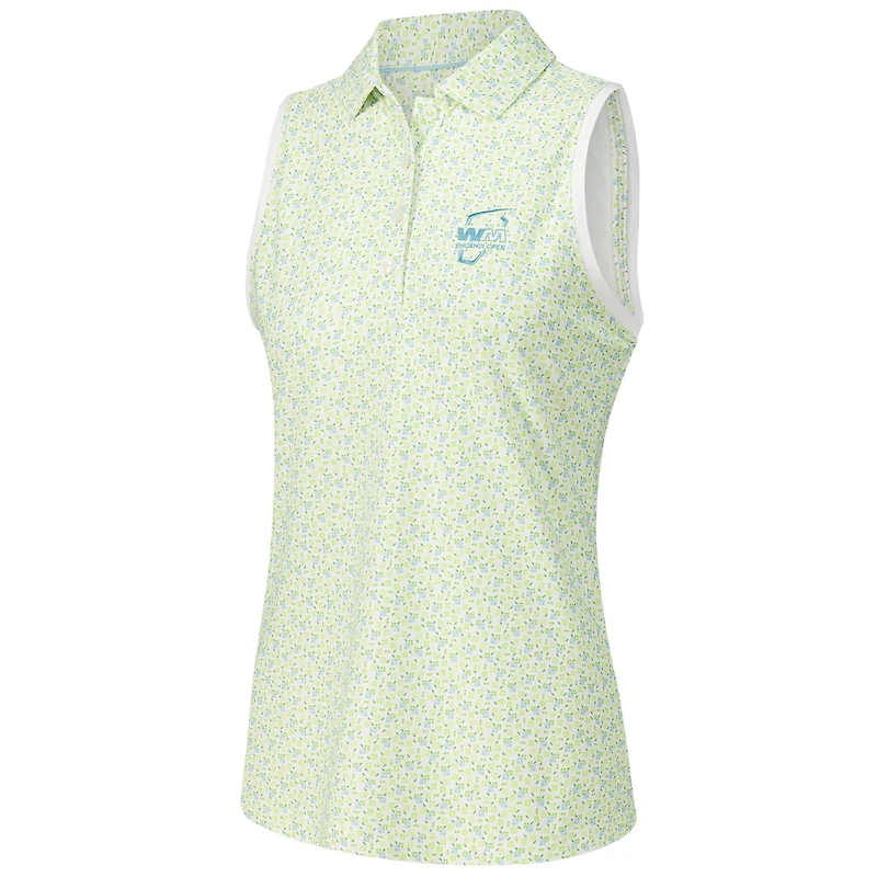 Polo sans manches en maille sport à bandes ouvertes Peter Millar White WM Phoenix pour femme
