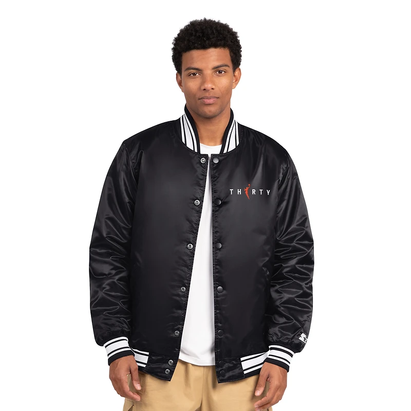 Men's Starter Black WNBA Locker Room Thirty Satin Varsity Full-Snap Jacket