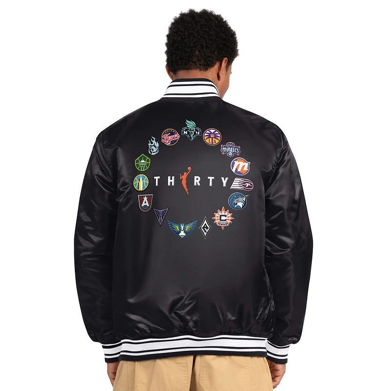 Men's Starter Black WNBA Locker Room Thirty Satin Varsity Full-Snap Jacket