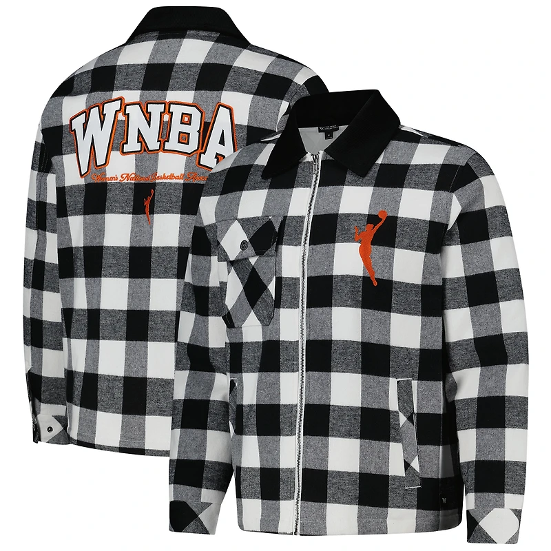 Veste unisexe en flanelle entièrement zippée The Wild Collective noire/blanche WNBA Gear