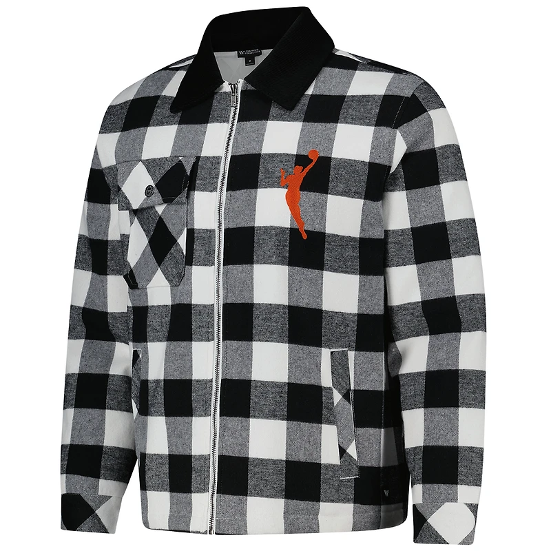 Veste unisexe en flanelle entièrement zippée The Wild Collective noire/blanche WNBA Gear