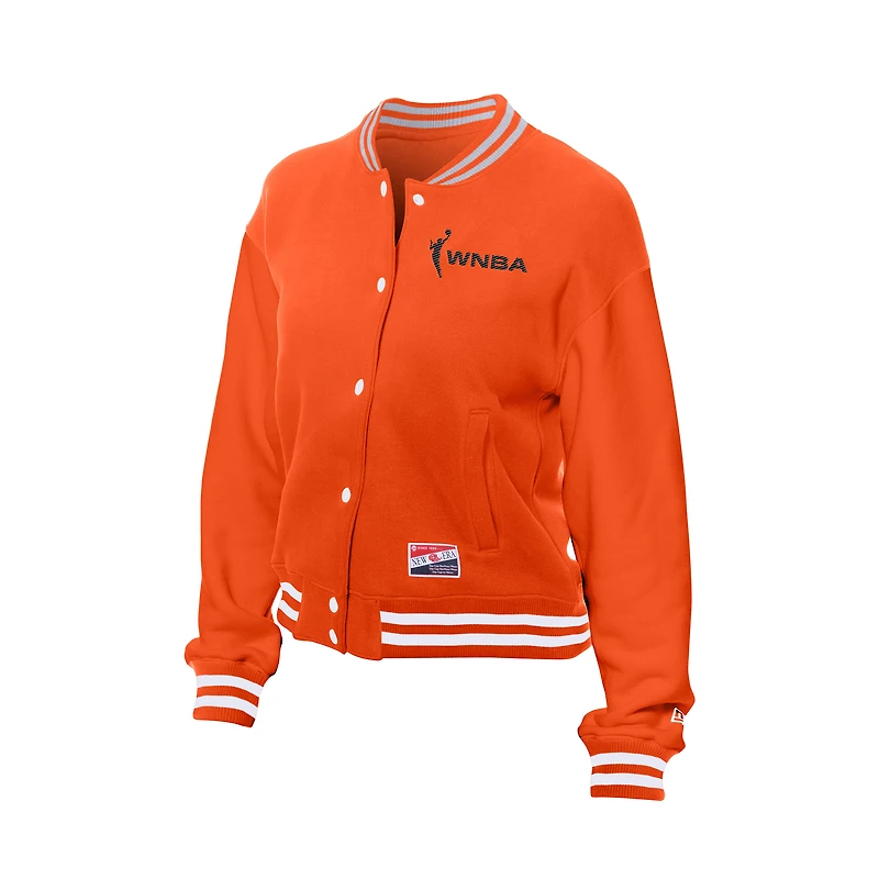 Veste polaire orange WNBA Throwback Varsity Fleece à boutons-pression pour femme de New Era