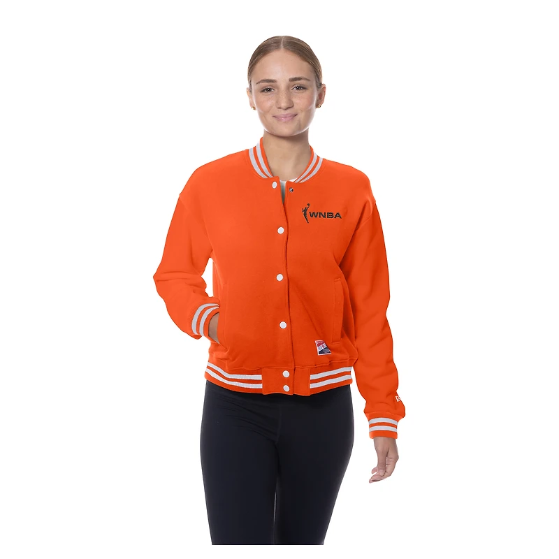 Veste polaire orange WNBA Throwback Varsity Fleece à boutons-pression pour femme de New Era