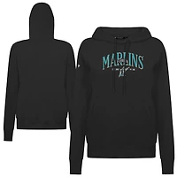 Women's Levelwear Black Florida Marlins  Adorn Throwback Spellout Pullover Hoodie