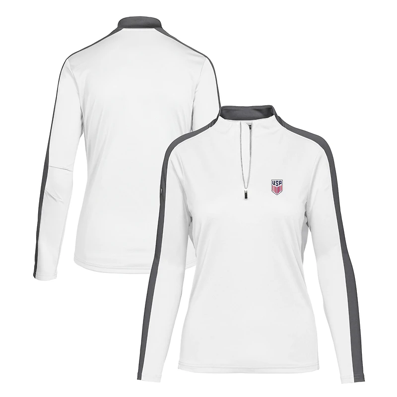 Haut à enfiler USMNT Remi blanc quart de zip pour femme Levelwear