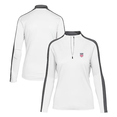 Haut à enfiler USMNT Remi blanc quart de zip pour femme Levelwear