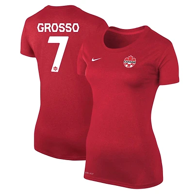 T-shirt performance avec nom et numéro de légende du Canada Soccer Nike Julia Grosso pour femme – Rouge