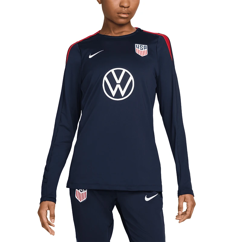 Women's Nike  Navy USMNT 2024 Strike Performance Long Sleeve Top