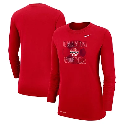 T-shirt à manches longues Performance de l'équipe nationale Nike Canada pour femmes, rouge
