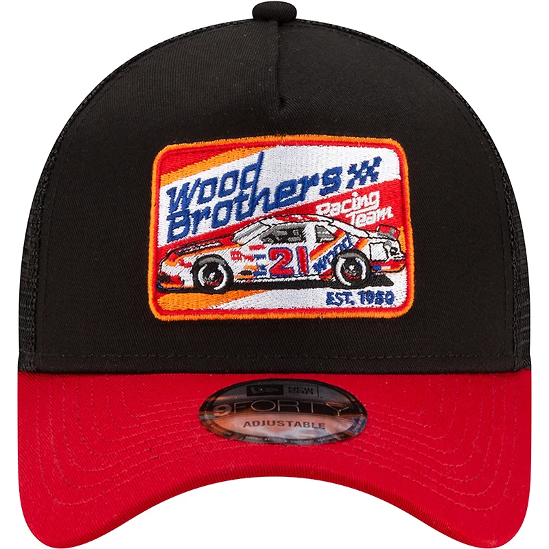 Men's New Era Black Wood Brothers Racing Legends A-Frame 9FORTY Snapback Hat