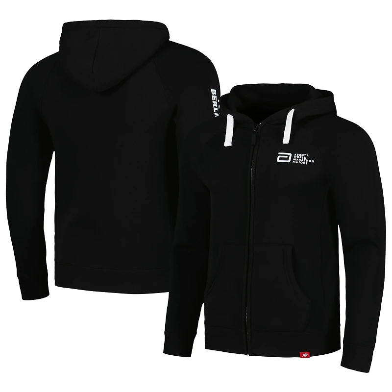 Sweat à capuche unisexe Sportiqe noir Abbott World Marathon Majors Heywood Raglan entièrement zippé
