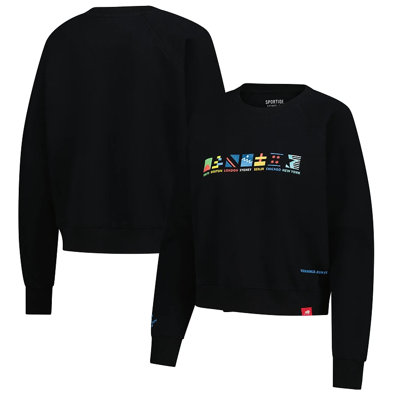 Women's Sportiqe Black Abbott World Marathon Majors Ashlyn French Terry Raglan Crewneck Sweatshirt