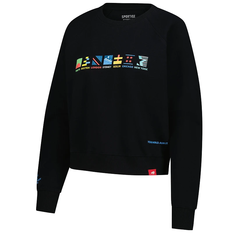 Women's Sportiqe Black Abbott World Marathon Majors Ashlyn French Terry Raglan Crewneck Sweatshirt