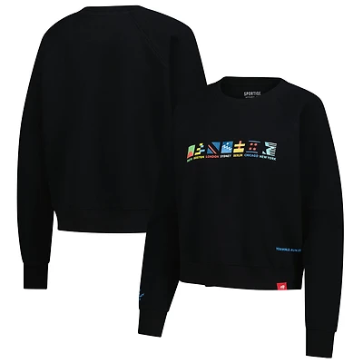 Women's Sportiqe Black Abbott World Marathon Majors Ashlyn French Terry Raglan Crewneck Sweatshirt