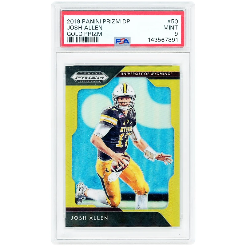 Carte Josh Allen Wyoming Cowboys 2019 Panini Prizm DP Gold Prizm n° 50, n° 7/10, authentifiée PSA 9