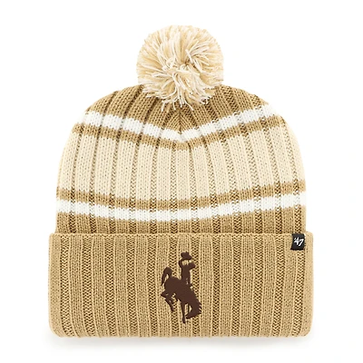 Men's '47 Khaki Wyoming Cowboys Plateau Cuffed Knit Hat with Pom