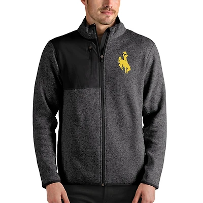 Men's Antigua Heathered Charcoal Wyoming Cowboys Fortune Full-Zip Jacket